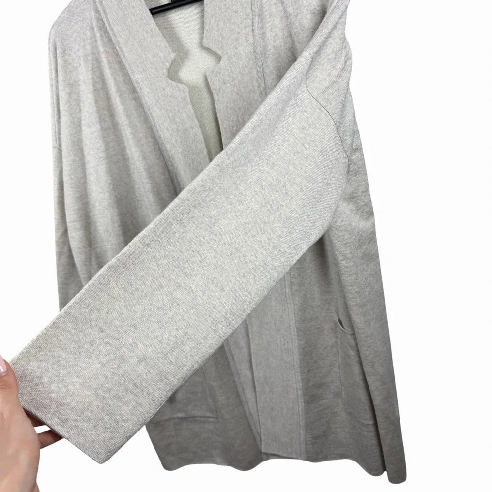 Eileen Fisher Notch Collar Cardigan in Pearl‎ Merino Wool Blend Open Cardigan XL
